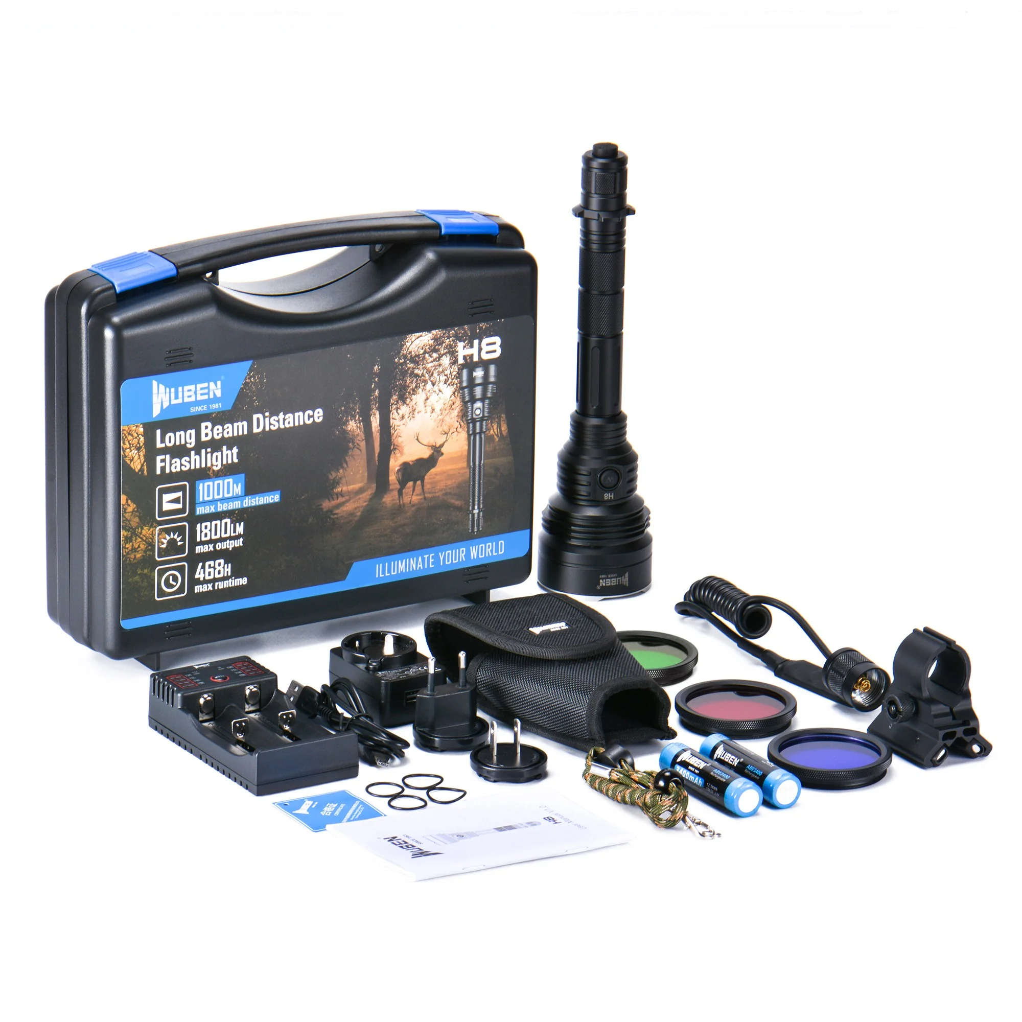 Lanternă tactică de vânătoare set Deluxe 1800 lm Wuben H8-Deluxe